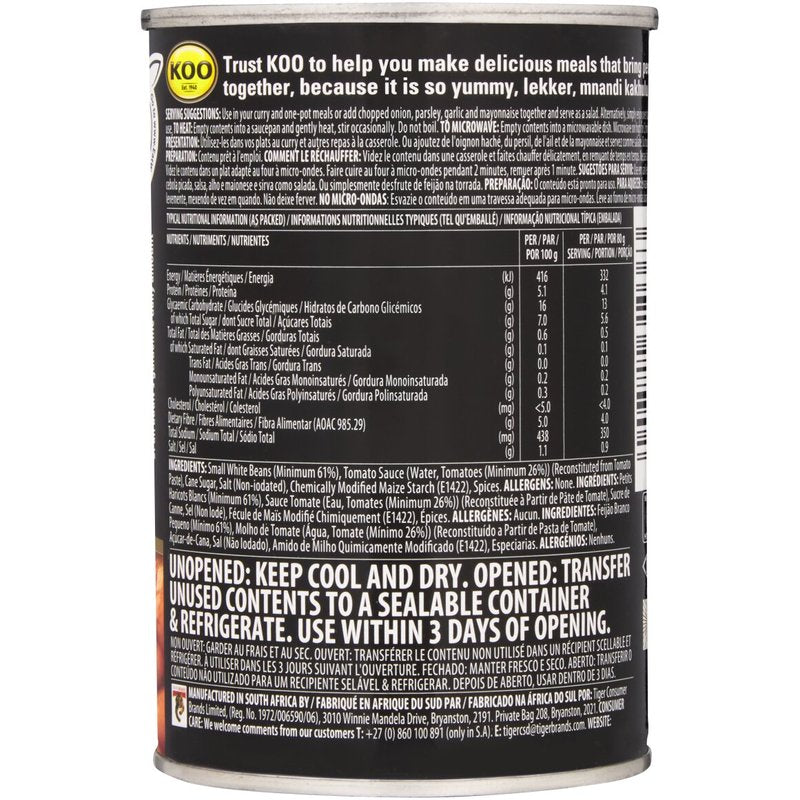 KOO BAKED BEANS 400G TOMATO SAUCE PACK-12